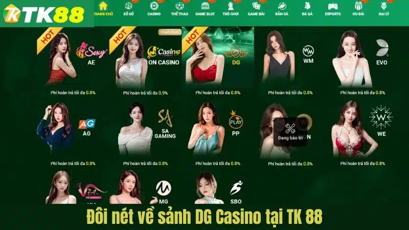 Đôi nét về sảnh DG Casino tại TK 88