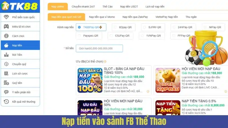 Nạp tiền vào sảnh FB Thể Thao