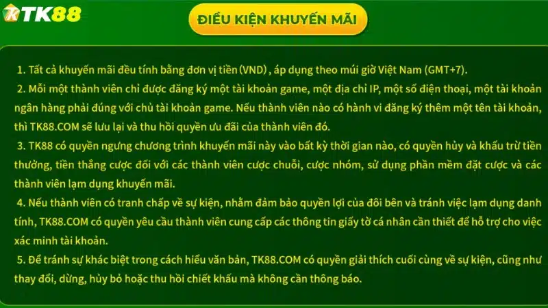 Người chơi cần tuân thủ điều kiện để nhận thưởng