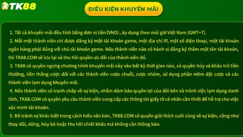 Tuân thủ điều khoản chung về nạp tiền